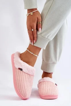 Sale Damskie Ocieplane Papcie Wsuwane Z Futerkiem Różowe Leriss Damskie Kapcie Klasyczne