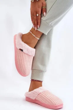 Sale Damskie Ocieplane Papcie Wsuwane Z Futerkiem Różowe Leriss Damskie Kapcie Klasyczne