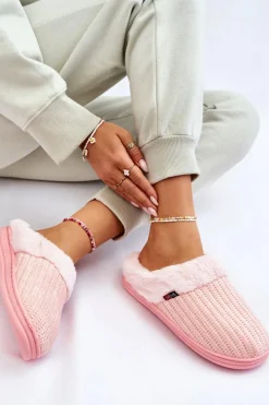 Sale Damskie Ocieplane Papcie Wsuwane Z Futerkiem Różowe Leriss Damskie Kapcie Klasyczne