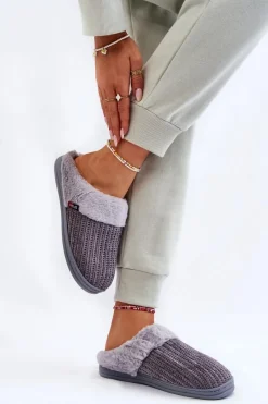 Damskie Ocieplane Papcie Wsuwane Z Futerkiem Szare Leriss Damskie Kapcie Klasyczne