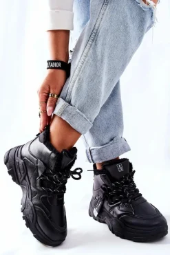 Online Evento Damskie Ocieplane Sneakersy Śniegowce Czarne Kaphia