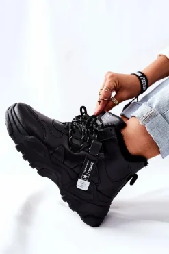 Online Evento Damskie Ocieplane Sneakersy Śniegowce Czarne Kaphia
