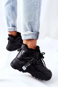 Online Evento Damskie Ocieplane Sneakersy Śniegowce Czarne Kaphia