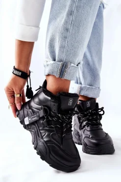 Online Evento Damskie Ocieplane Sneakersy Śniegowce Czarne Kaphia