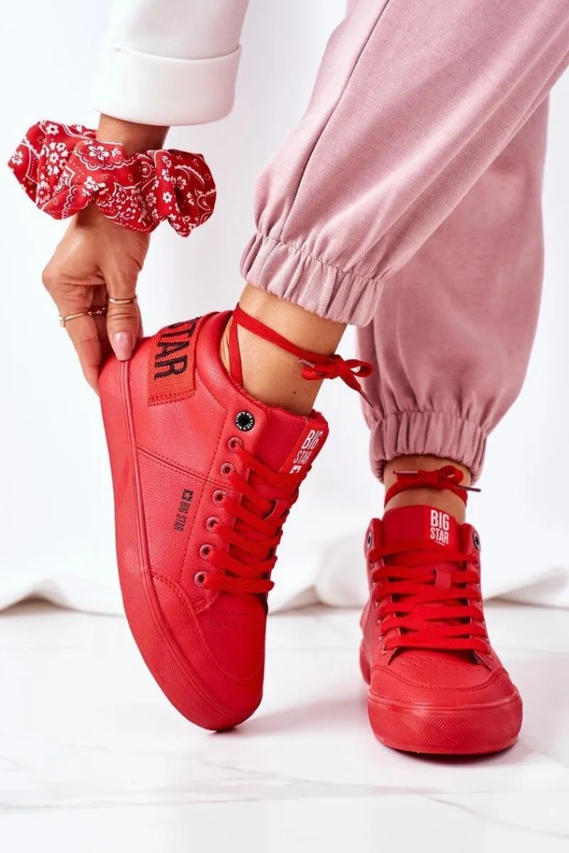 Clearance Damskie Ocieplane Sportowe Buty Big Star EE274354 Czerwone Damskie Trampki Ocieplane|Trampki Damskie Big Star