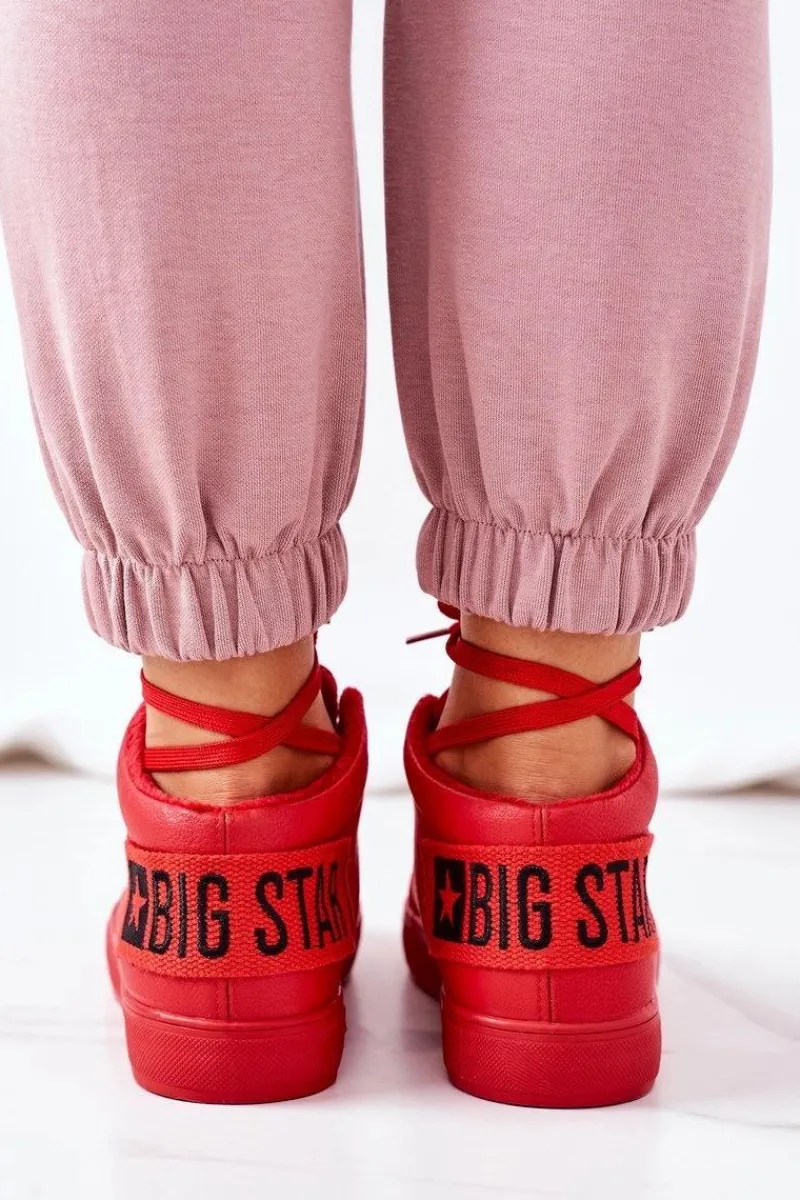 Clearance Damskie Ocieplane Sportowe Buty Big Star EE274354 Czerwone Damskie Trampki Ocieplane|Trampki Damskie Big Star