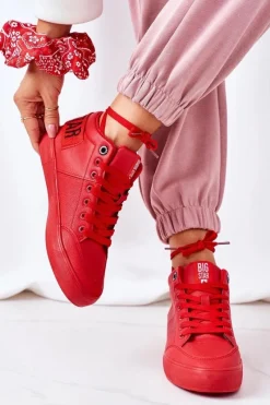 Clearance Damskie Ocieplane Sportowe Buty Big Star EE274354 Czerwone Damskie Trampki Ocieplane|Trampki Damskie Big Star