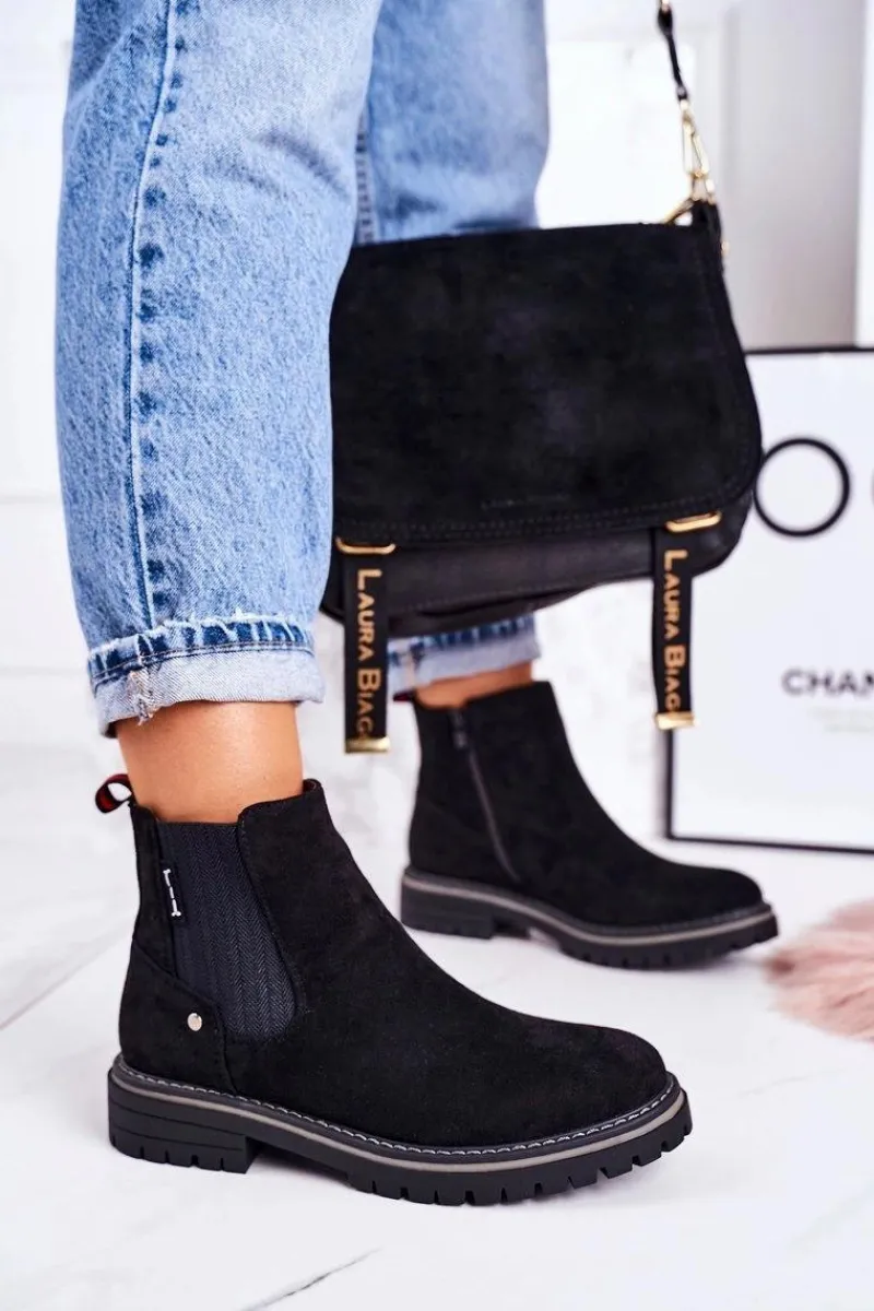 Botki Zimowe Damskie|Czarne Botki>Boto Damskie Ocieplane Sztyblety Botki Czarne Zamszowe Traveler