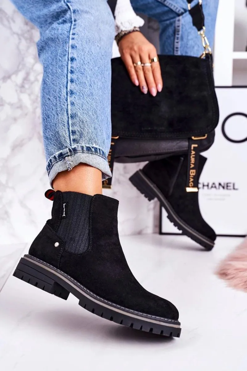 Botki Zimowe Damskie|Czarne Botki>Boto Damskie Ocieplane Sztyblety Botki Czarne Zamszowe Traveler