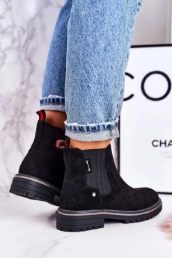 Botki Zimowe Damskie|Czarne Botki><noscript><img width=