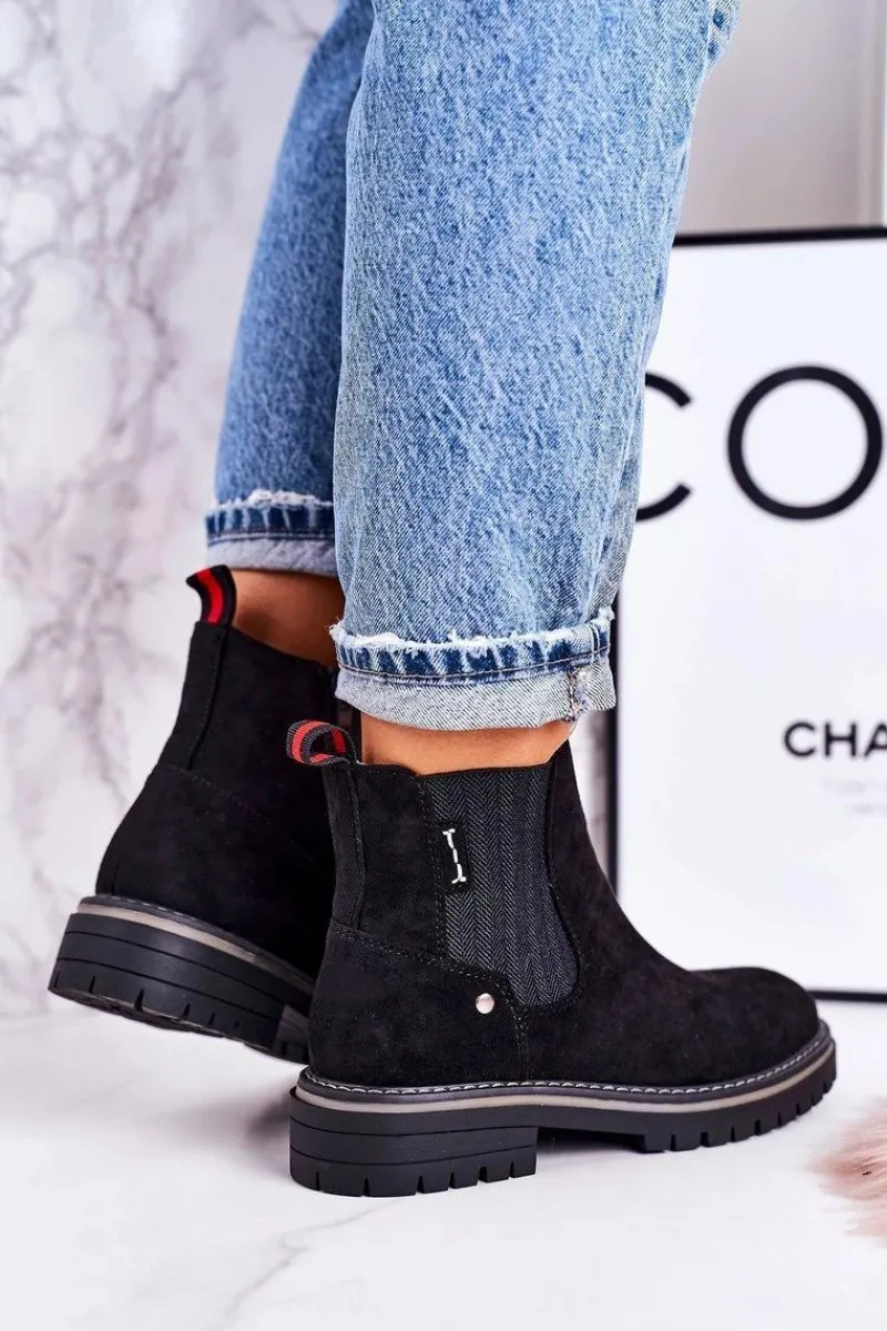 Botki Zimowe Damskie|Czarne Botki>Boto Damskie Ocieplane Sztyblety Botki Czarne Zamszowe Traveler