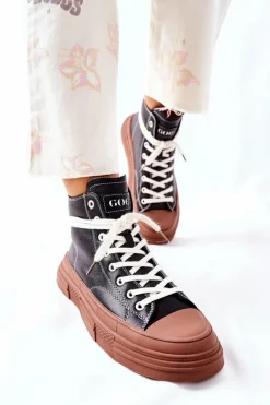 Online Damskie Ocieplane Trampki Wysokie II2N4033 Czarne Damskie Trampki Ocieplane|Trampki Damskie Wysokie