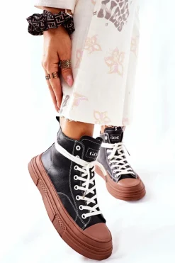 Online Damskie Ocieplane Trampki Wysokie II2N4033 Czarne Damskie Trampki Ocieplane|Trampki Damskie Wysokie