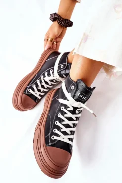 Online Damskie Ocieplane Trampki Wysokie II2N4033 Czarne Damskie Trampki Ocieplane|Trampki Damskie Wysokie