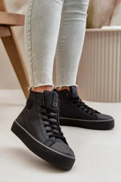 Best Big Star Shoes Damskie Ocieplane Trampki Z Eko Skóry Big Star OO274790 Czarne Czarny