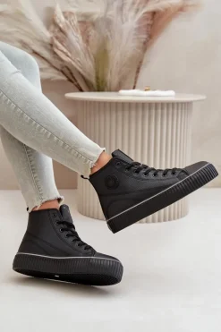 Best Big Star Shoes Damskie Ocieplane Trampki Z Eko Skóry Big Star OO274790 Czarne Czarny