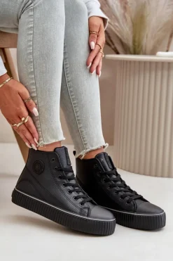 Best Big Star Shoes Damskie Ocieplane Trampki Z Eko Skóry Big Star OO274790 Czarne Czarny