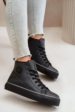 Best Big Star Shoes Damskie Ocieplane Trampki Z Eko Skóry Big Star OO274790 Czarne Czarny