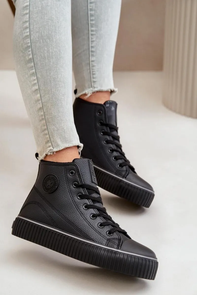 Best Big Star Shoes Damskie Ocieplane Trampki Z Eko Skóry Big Star OO274790 Czarne Czarny