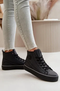 Best Big Star Shoes Damskie Ocieplane Trampki Z Eko Skóry Big Star OO274790 Czarne Czarny