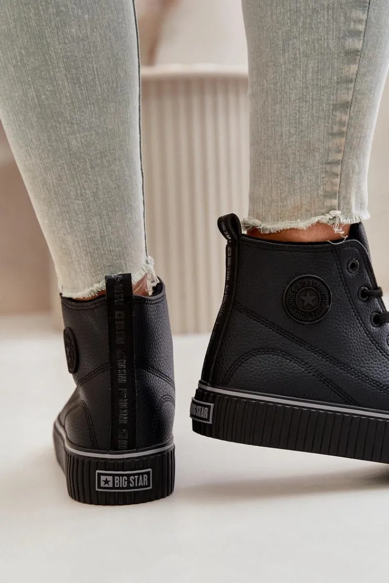 Best Big Star Shoes Damskie Ocieplane Trampki Z Eko Skóry Big Star OO274790 Czarne Czarny