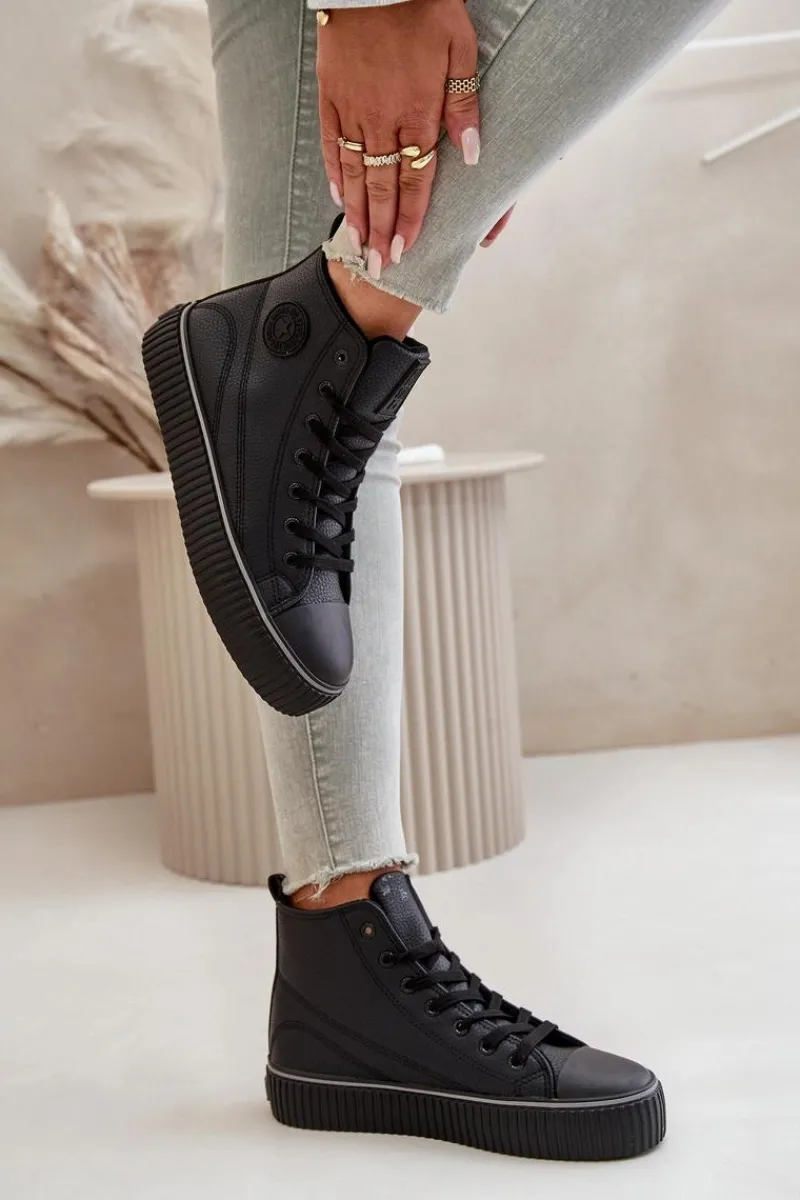 Best Big Star Shoes Damskie Ocieplane Trampki Z Eko Skóry Big Star OO274790 Czarne Czarny