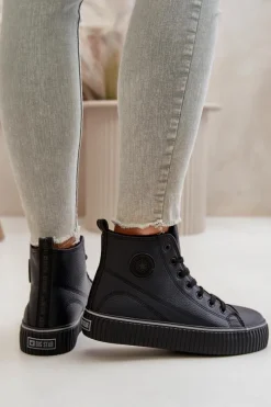 Best Big Star Shoes Damskie Ocieplane Trampki Z Eko Skóry Big Star OO274790 Czarne Czarny