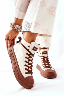 GOE Damskie Ocieplane Trampki Wysokie II2N4034 Białe