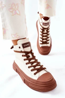 GOE Damskie Ocieplane Trampki Wysokie II2N4034 Białe