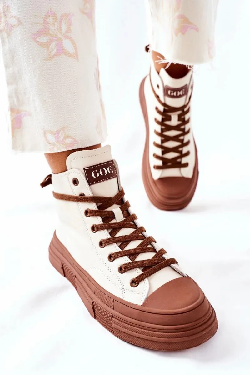 GOE Damskie Ocieplane Trampki Wysokie II2N4034 Białe