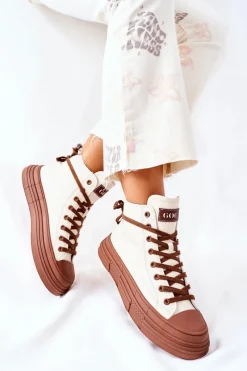 GOE Damskie Ocieplane Trampki Wysokie II2N4034 Białe