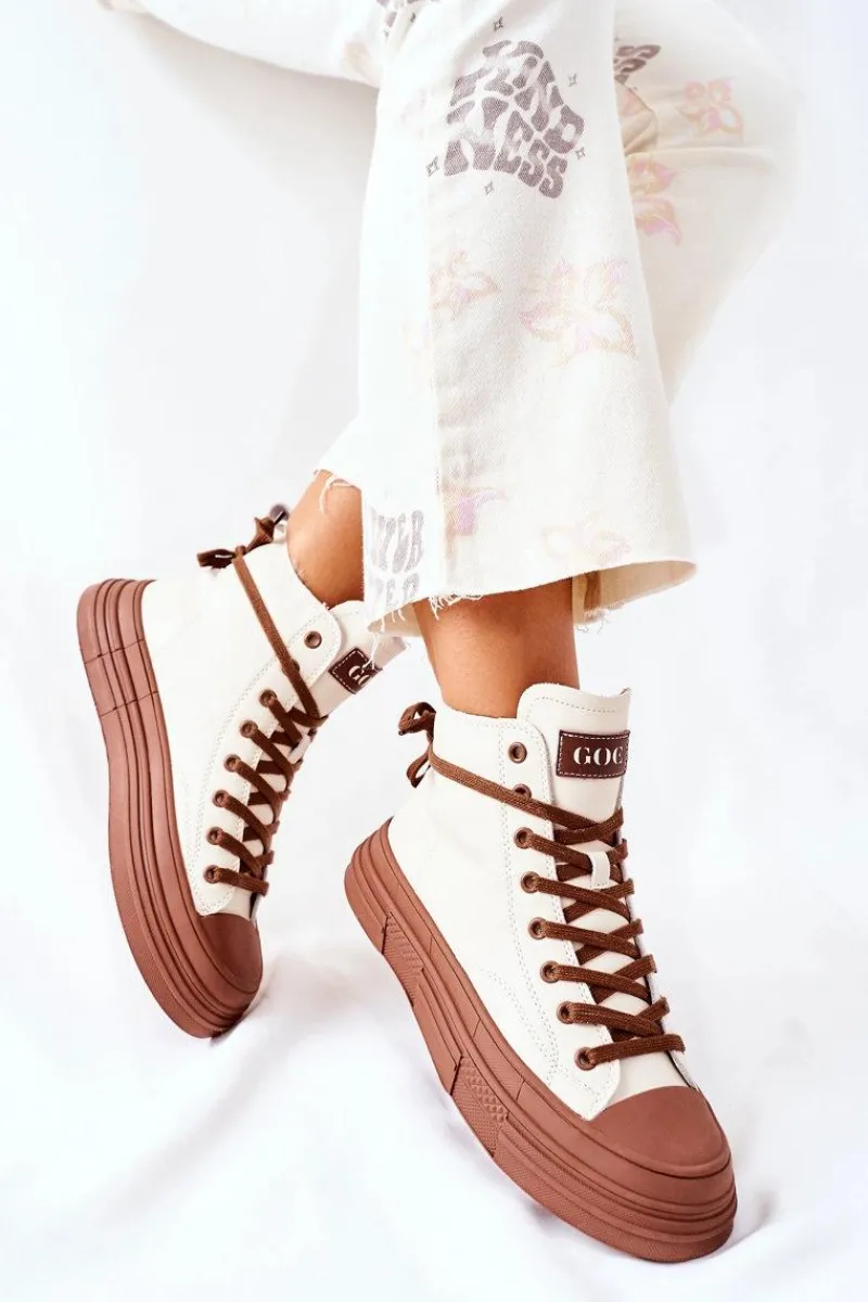 GOE Damskie Ocieplane Trampki Wysokie II2N4034 Białe