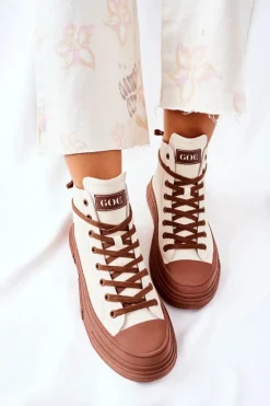 GOE Damskie Ocieplane Trampki Wysokie II2N4034 Białe