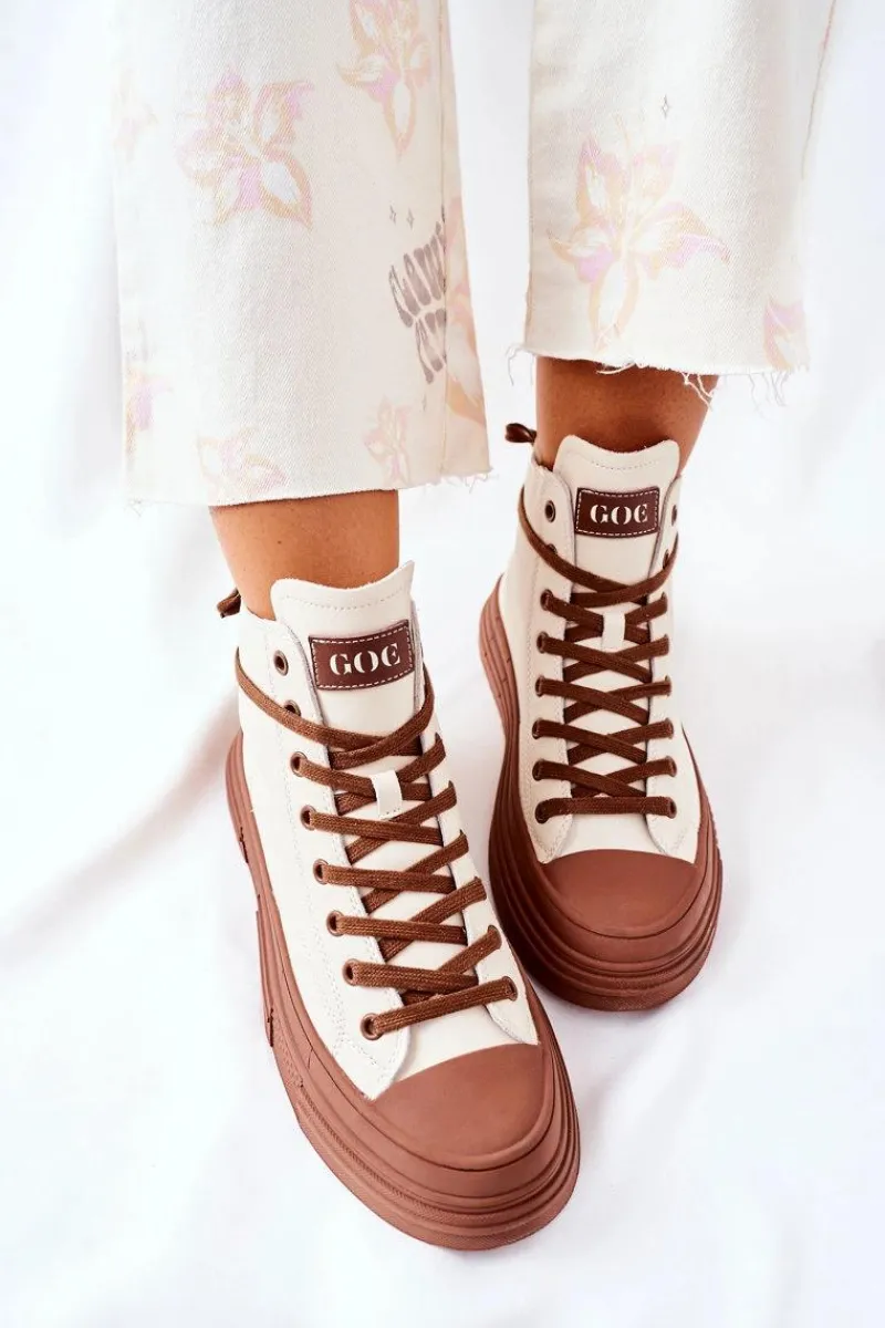 GOE Damskie Ocieplane Trampki Wysokie II2N4034 Białe