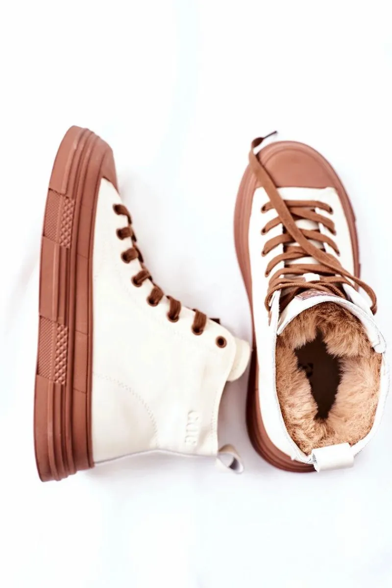 GOE Damskie Ocieplane Trampki Wysokie II2N4034 Białe