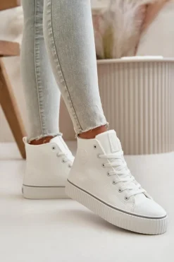 Trampki Damskie Big Star|Trampki Damskie Wysokie>Big Star Shoes Damskie Ocieplane Trampki Z Eko Skóry Big Star OO274788 Białe Biały