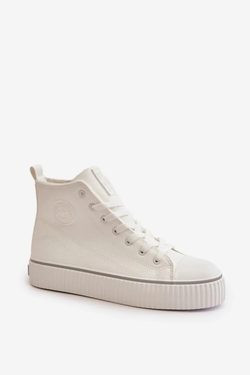 Trampki Damskie Big Star|Trampki Damskie Wysokie>Big Star Shoes Damskie Ocieplane Trampki Z Eko Skóry Big Star OO274788 Białe Biały