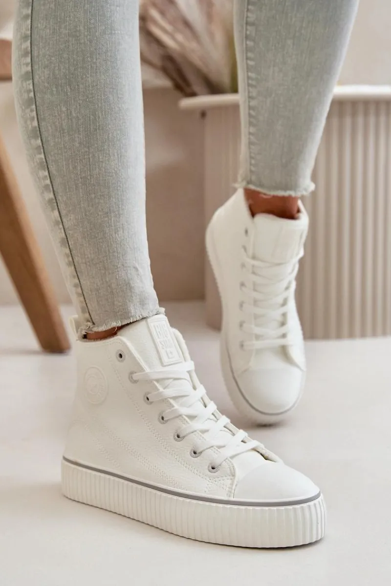 Trampki Damskie Big Star|Trampki Damskie Wysokie>Big Star Shoes Damskie Ocieplane Trampki Z Eko Skóry Big Star OO274788 Białe Biały