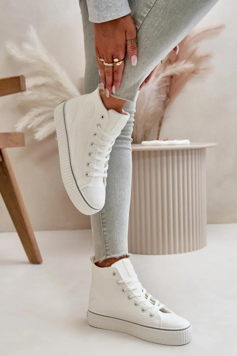 Trampki Damskie Big Star|Trampki Damskie Wysokie>Big Star Shoes Damskie Ocieplane Trampki Z Eko Skóry Big Star OO274788 Białe Biały