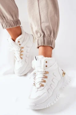 Online Boto Damskie Ocieplane Trapery Białe Hareshaw