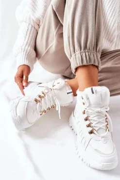 Online Boto Damskie Ocieplane Trapery Białe Hareshaw