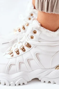 Online Boto Damskie Ocieplane Trapery Białe Hareshaw