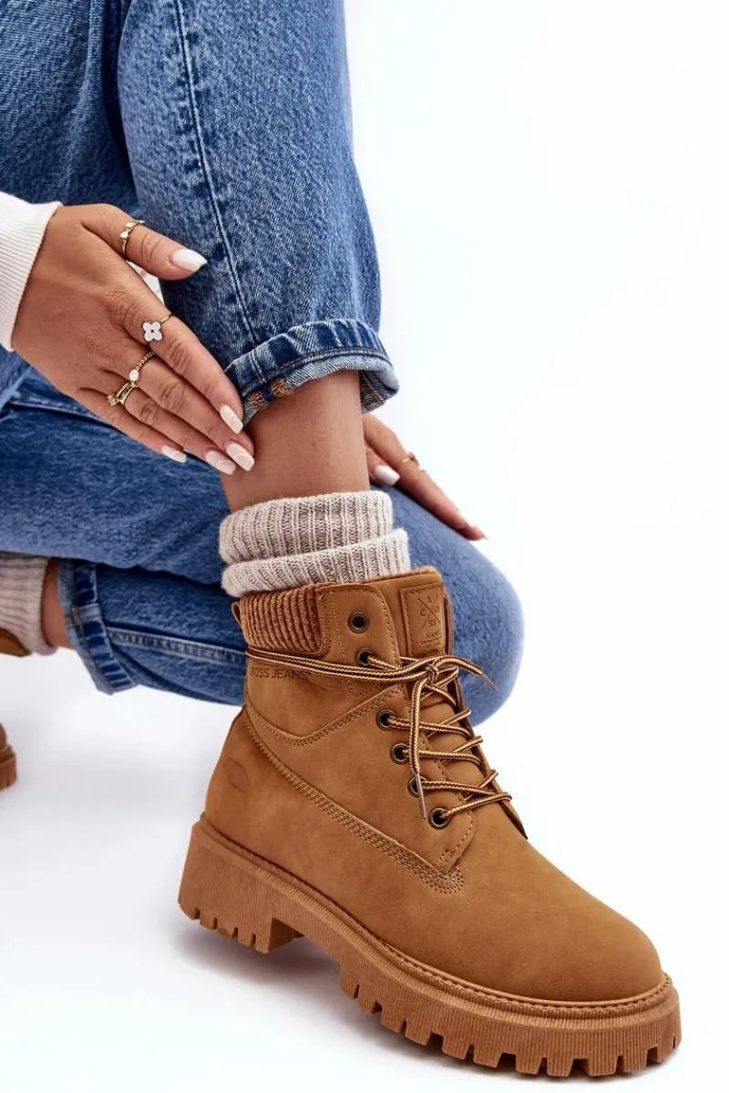 Botki Ocieplane|Damskie Trapery>Cross Jeans Damskie Ocieplane Trapery Camel MM2R4011C Brązowy