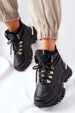 Damskie Ocieplane Trapery Czarne Hareshaw Damskie Botki Sznurowane|Czarne Botki