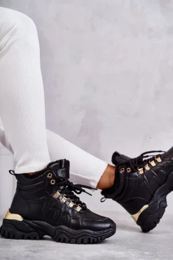 Damskie Ocieplane Trapery Czarne Hareshaw Damskie Botki Sznurowane|Czarne Botki