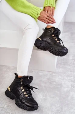 Damskie Ocieplane Trapery Czarne Hareshaw Damskie Botki Sznurowane|Czarne Botki