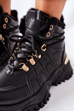 Damskie Ocieplane Trapery Czarne Hareshaw Damskie Botki Sznurowane|Czarne Botki