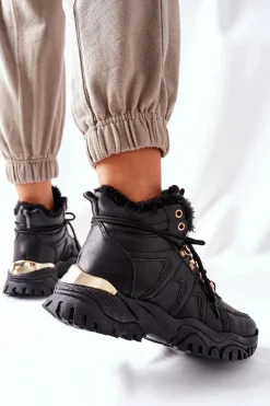 Damskie Ocieplane Trapery Czarne Hareshaw Damskie Botki Sznurowane|Czarne Botki