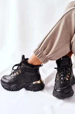 Damskie Ocieplane Trapery Czarne Hareshaw Damskie Botki Sznurowane|Czarne Botki