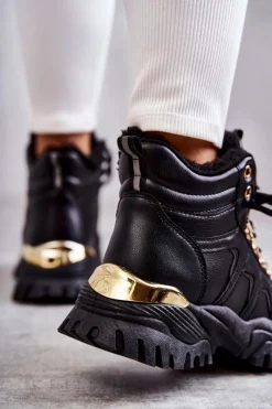 Damskie Ocieplane Trapery Czarne Hareshaw Damskie Botki Sznurowane|Czarne Botki